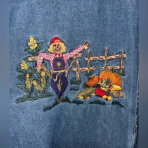 Vintage Solutions Denim Shirt Embroidered Harvest Scarecrow Pumpkin Size M - Picture 4 of 9
